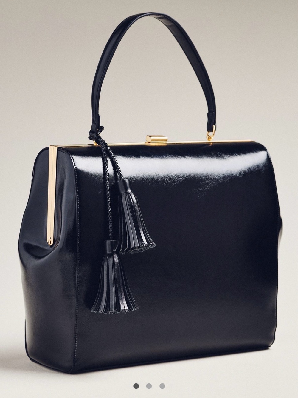 Anthropologie Black Patent Top-Handle Satchel with Tassels